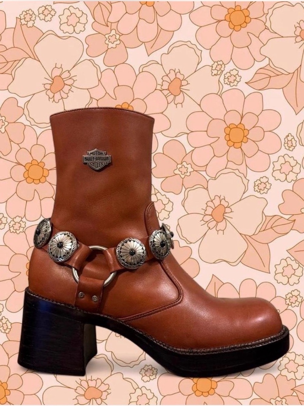 🌸Vintage Harley Davidson Chunky Platform Boots w/ Custom Concho Harnesses🌸
